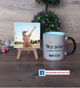 Resim Öğretmeni Fotoğraflı Dekoratif Taş, Kupa Bardak Beyaz Hediye (Model 9)