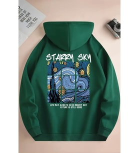 Starry Sky Baskılı Unisex Oversize Sweatshirt (Yeşil)