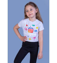 Toontoy Kız Çocuk Kalpli Instagram Baskılı Tişört ( Gri-Melanj)
