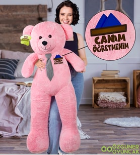 140 Cm Öğretmenler Günü Baskılı  Kravatlı Büyük Ayıcık (%100 Yerli) (Pembe)