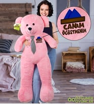 140 Cm Öğretmenler Günü Baskılı  Kravatlı Büyük Ayıcık (%100 Yerli) (Pembe)
