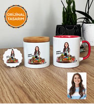 Kişiye Özel Karikatürlü Diyetisyen Hediye Seti Kupa Bardak, Kalemlik, Anahtarlık Kadın Diyetisyene Hediye Diyetisyenler Günü Hediyesi (Pembe)