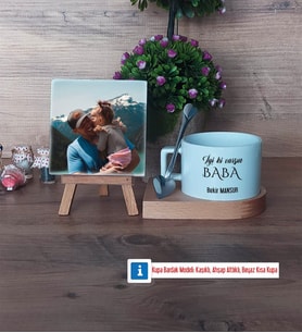 Babaya Hediye Fotoğraflı Dekoratif Taş, Kupa Bardak Beyaz Hediye (Model 8)