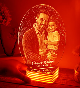 Kişiye Özel Fotoğraflı 3D Led Oval Gece Lambası (Kırmızı)
