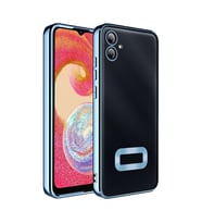Samsung Galaxy A06 Kılıf Logo Yeri Açık Kamera Lens Korumalı Renkli Kenarlı Şeffaf Silikon (Mavi)