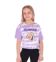 Toontoy Kız Çocuk Runner Baskılı Batikli Tişört (Lila)