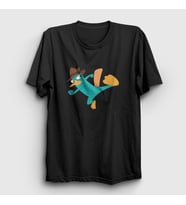 Presmono Unisex Beyaz Tekme Ornitorenk Perry T-Shirt 440231tt (Siyah)