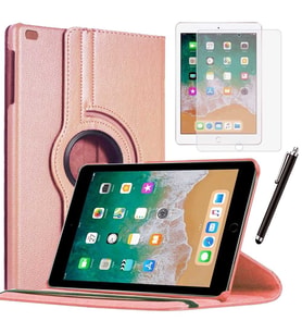 Apple iPad 5 Nesil / 6 Nesil Kılıf Ekran Koruyucu Ve Kalem Set (Rose - Gold)