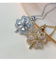 Anka Gemstone - Zirkon Taşlı Yonca Çelik Kolye (Gümüş)