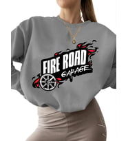 unisex Bej Yangın yolu garajı Baskılı kalın 3 iplik şardonlu erkek Sweatshirt kadın bisiklet yaka (Gri)