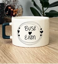 Kişiye Özel İki İsim Yazılı Hediye Lüks Fincan Sevgililer Günü Hediyesi (Koyu Yeşil)