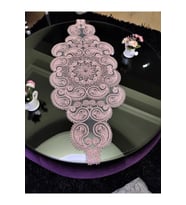 Damla Runner Salon Oda Sehpa Masa Örtüsü Fransız Güpürlü Çeyizlik Gri (Pudra)