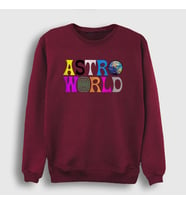 Presmono Unisex Beyaz Astroworld V2 Travis Scott Sweatshirt 44178tt (Bordo)