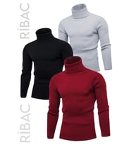 3'lü Paket Erkek Boğazlı Balıkçı Triko Kazak (Siyah-Bordo)