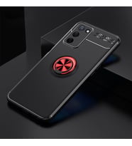 Oppo A55 5G Kılıf Zore Ravel Yüzüklü Silikon Kılıf (Siyah-Kırmızı)