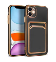 Apple iPhone 12 Kılıf Bark Kartlıklı Kenarları Altın Renk Kılıf (Siyah)