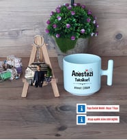 Anestezi Teknikeri Kupa Bardak Beyaz ve Fotoğraflı Ahşap Anahtarlık Hediye (Model 12)