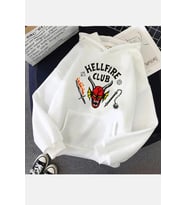 Hellfire Club Stranger Things Kapşonlu Sweatshirt (Beyaz)
