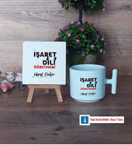 İşaret Dili Öğretmeni Dekoratif Taş, Kupa Bardak Kırmızı Hediye (Model 11)