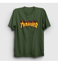 Presmono Unisex Sarı Logo V1 Thrasher T-Shirt 277972tt (Haki)
