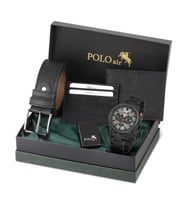Polo Air Erkek Set Kombin Kemer Cüzdan Kartlık Çakmak Kol Saati Hediyelik Kutusunda Set PL-0976E (Siyah)
