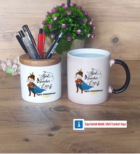 Kadın Öğretmene Hediye Kalemlik, Kupa Bardak T Kişiye Özel Hediye (Model 3)