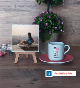 Halaya Hediye Fotoğraflı Dekoratif Taş, Ahşap Altlıklı Türk Kahvesi Fincanı Hediye (Model 6)