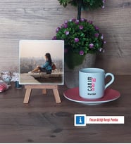 Halaya Hediye Fotoğraflı Dekoratif Taş, Ahşap Altlıklı Türk Kahvesi Fincanı Hediye (Model 6)