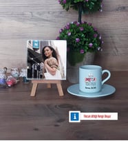Drama Öğretmeni Fotoğraflı Dekoratif Taş, Ahşap Altlıklı Türk Kahvesi Fincanı Hediye Öğretmenler Günü Hediyesi (Model 2)