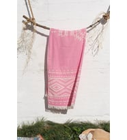 %100 Pamuklu 90x180 Peştemal Plaj Havlusu Etnik Desen Jakarlı (Pembe)