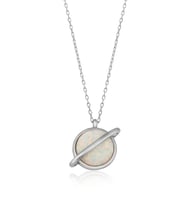 OPAL TAŞLI SATÜRN KOLYE - 925 AYAR GÜMÜŞ KOLYE (Beyaz)