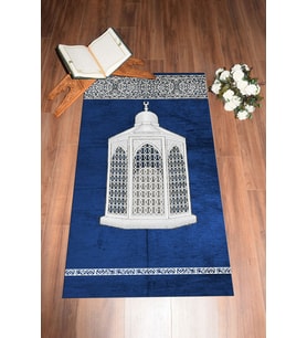EVDEYA Dijital Baskılı Yıkanabilir Hediyelik Şık Namaz Halısı Seccade 70x130cm, SECCADE-42-GRİ, (Mavi)