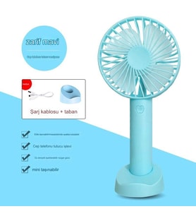 Premium Cep Boyu Sessiz Taşınabilir Mini Fan Usb Şarjlı Pervaneli Soğutucu Küçük El Vantilatörü (Turkuaz)