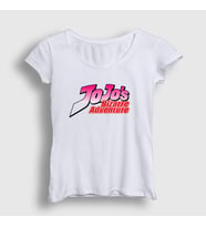 Presmono Kadın Sarı Logo Anime Jojo T-Shirt 322679tt (Beyaz)