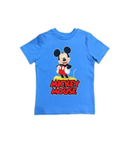 Mickey Mouse baskılı pamuklu penye kumaş yazlık çocuk tişört (Mavi)