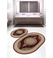 Dijital Baskılı Kaymaz Taban Yıkanabilir Oval 2'li Klozet Takımı Banyo Paspası NOKZ-HT-1000 (Bordo)