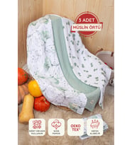 Luckka Dijital Baskılı 3'lü Müslin Örtü Seti - 75x75 cm (Yeşil)