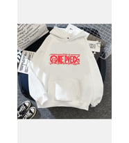 One Piece Red Logo Kapşonlu Sweatshirt (Beyaz)