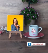Unicorn Fotoğraflı Dekoratif Taş, Ahşap Altlıklı Türk Kahvesi Fincanı Hediye (Model 6)