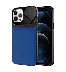 iPhone 12 Pro Max Kılıf ?Deri Görünümlü Emiks Kapak (Mavi)