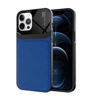 iPhone 12 Pro Max Kılıf ?Deri Görünümlü Emiks Kapak (Mavi)