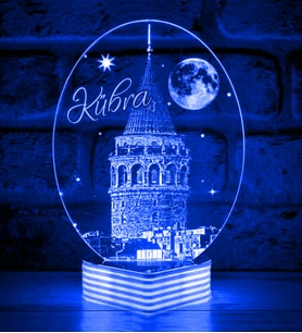 Kişiye Özel, Galata Kulesi 3D Lamba (Mavi)