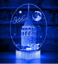 Kişiye Özel, Galata Kulesi 3D Lamba (Mavi)