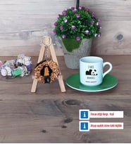 Sevimli Panda Türk Kahvesi Fincanı Ahşap Altlıklı ve Fotoğraflı Ahşap Anahtarlık Hediye (Model 9)