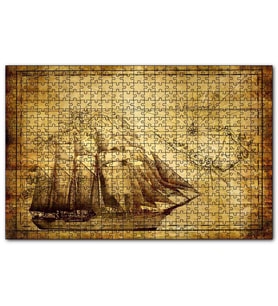 Cakapuzzle Eski Harita Üzerinde Yelkenli Gemi  Puzzle Yapboz MDF (Ahşap) (255 Parça)