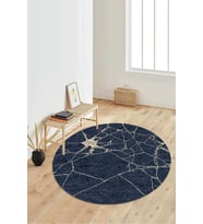 Dijital Baskılı Kaymaz Taban Yıkanabilir Yuvarlak Salon Halısı Koridor Halısı Paspas NDY-HT-253 (Lacivert)