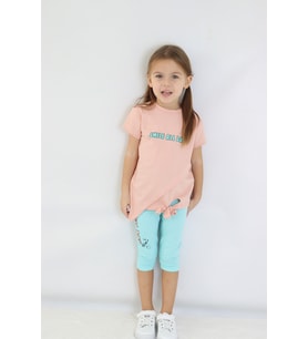 Kız Çocuk Kaprili Kısa Kollu Yazlık Basic Takım 2-5 yaş (Koyu Pembe)