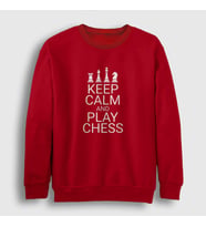 Presmono Unisex Bordo Keep Calm And Play Chess Satranç Sweatshirt 335828tt (Kırmızı)