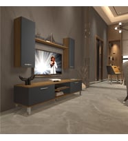 Decoraktiv Eko 5D Mdf Dvd Krom Ayaklı Tv Ünitesi Tv Sehpası - Beyaz - Pera (Pera - Antrasit)