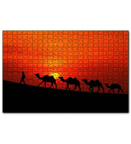 Cakapuzzle Günbatımında Develeri Çeken Adam  Puzzle Yapboz MDF (Ahşap) (1000 Parça)